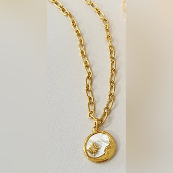 “Mother of Pearl Moon & Star” White Iridescent Shell Crescent Starburst Necklace - Picture 14 of 16